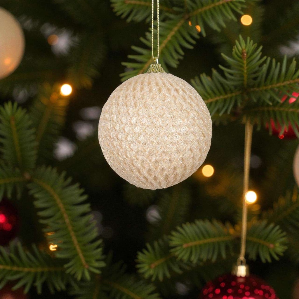 Boule beige paillettes carreaux et paillettes tout autour 