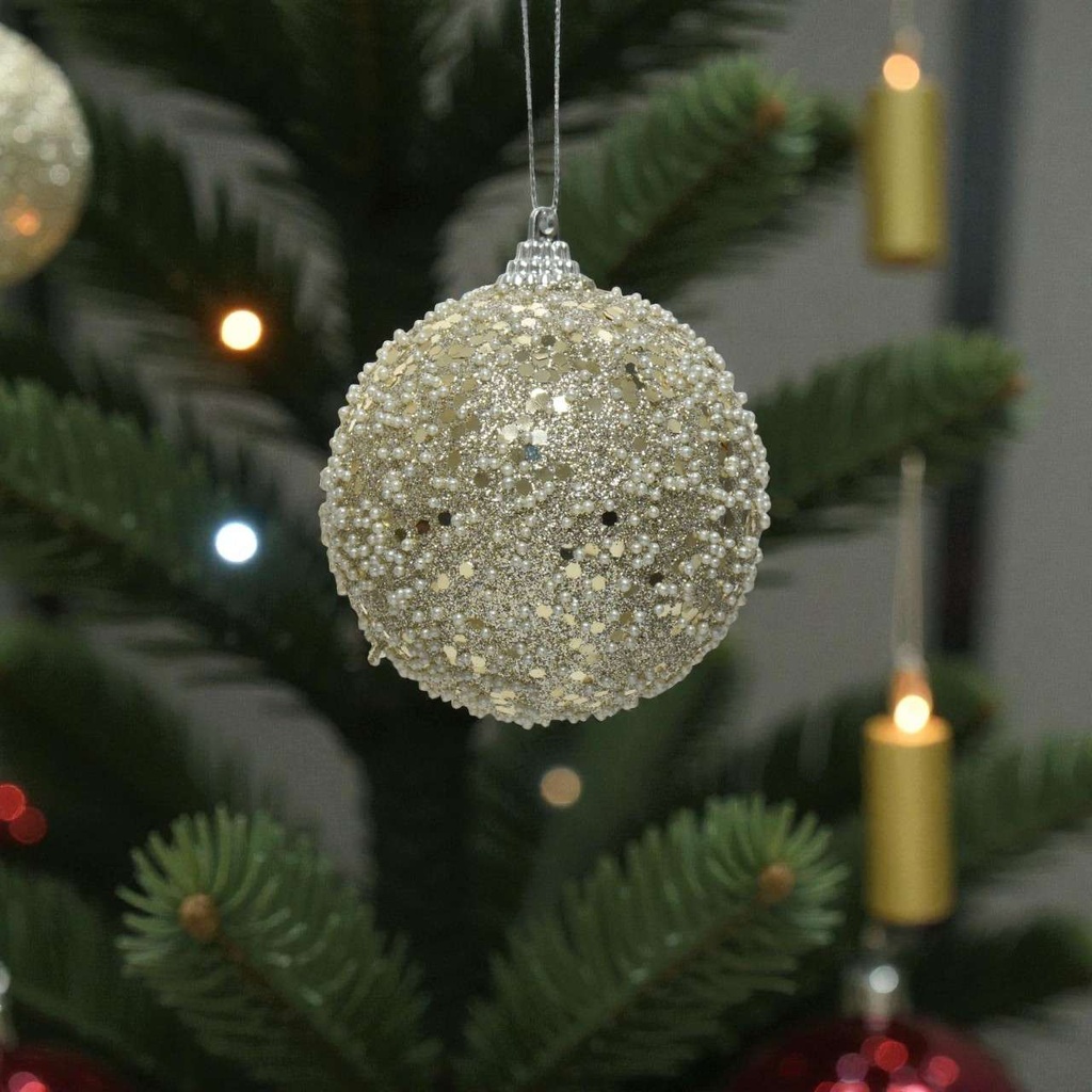 Boule mousse paillettes, perles, diamants entiere