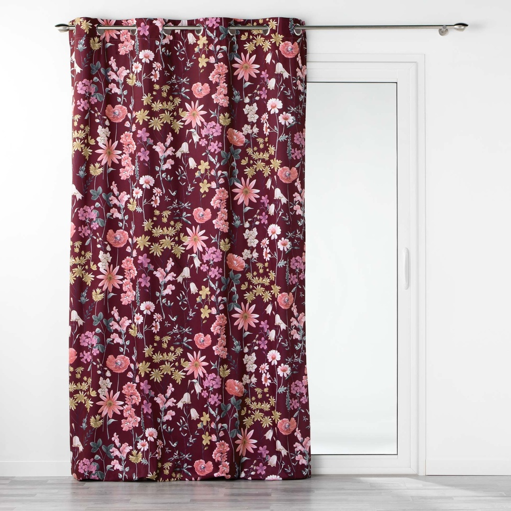 Rideau a oeillets 140 x 240 cm velours imprime florabella prune