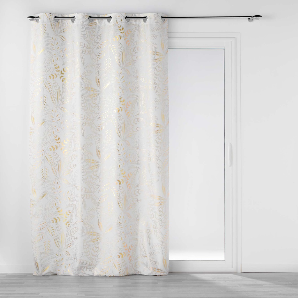 Rideau a oeillets 140 x 260 cm polyester imprime metallise belflor blanc/or