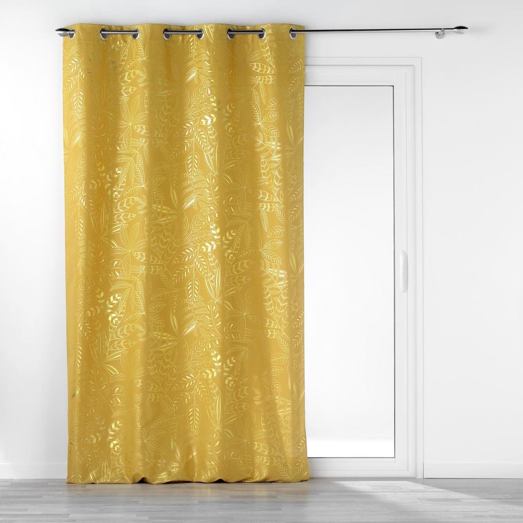 Rideau a oeillets 140 x 260 cm polyester imprime metallise belflor jaune/or
