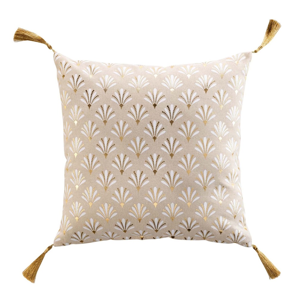 Coussin dehous. compr. pompons 40 x 40 cm coton imp. metallise rafina des. place