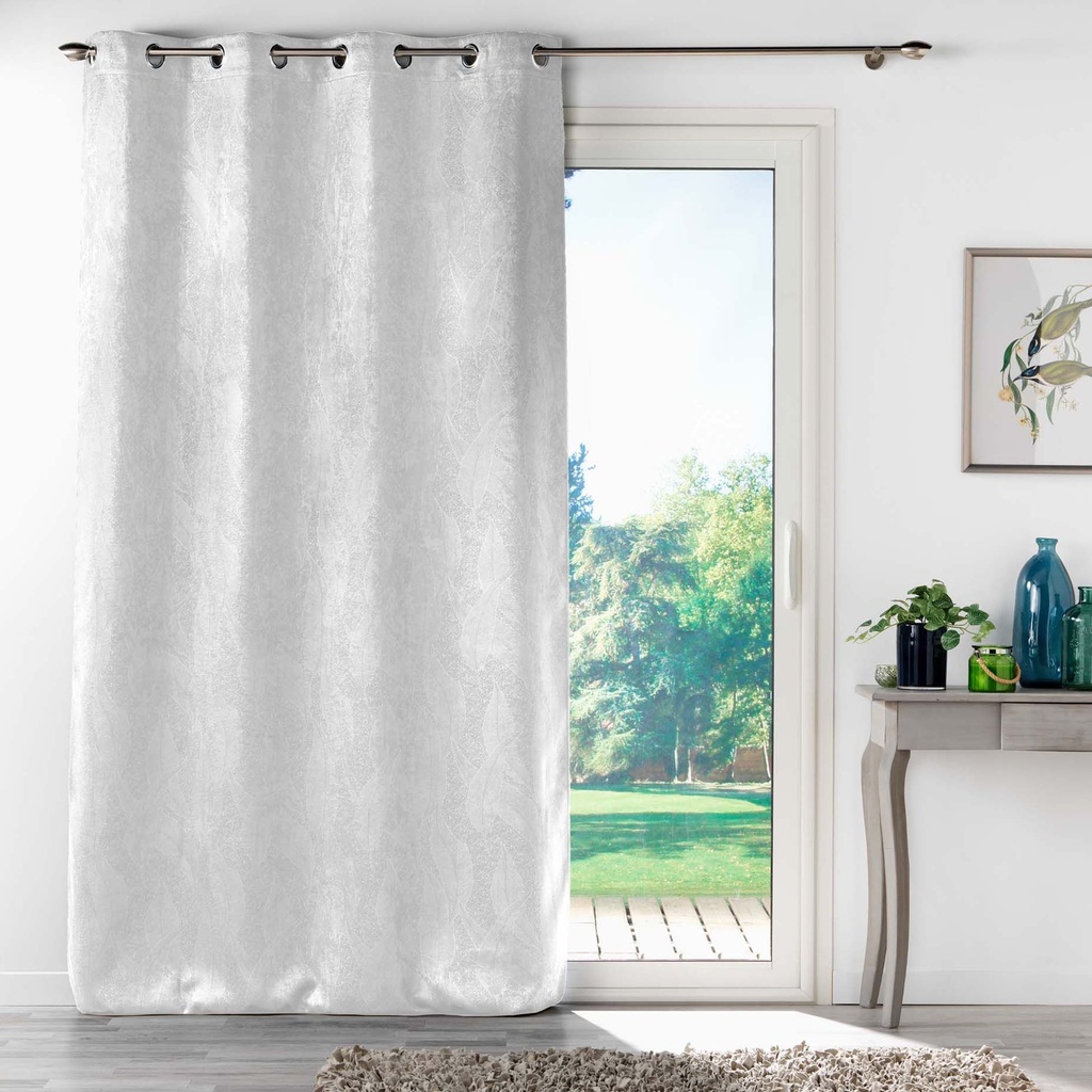 Rideau a oeillets 135 x 240 cm occultant velours frappe melodie blanc