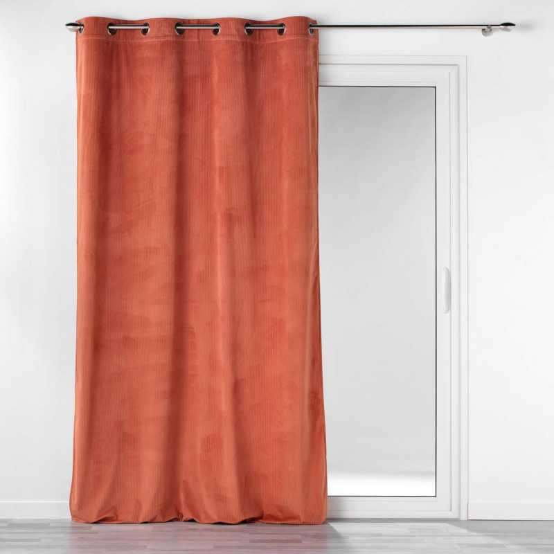 Rideau a oeillets 140 x 260 cm velours cotele uni casual terracotta