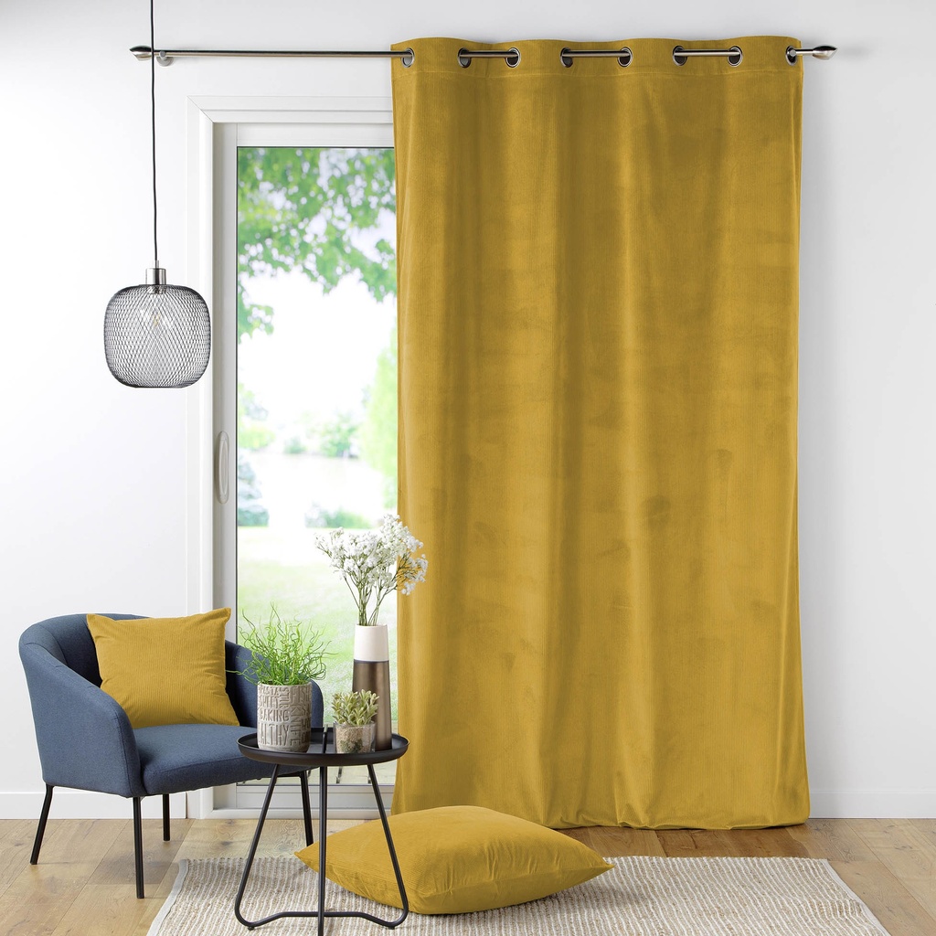 Rideau a oeillets 140 x 260 cm velours cotele uni casual ocre