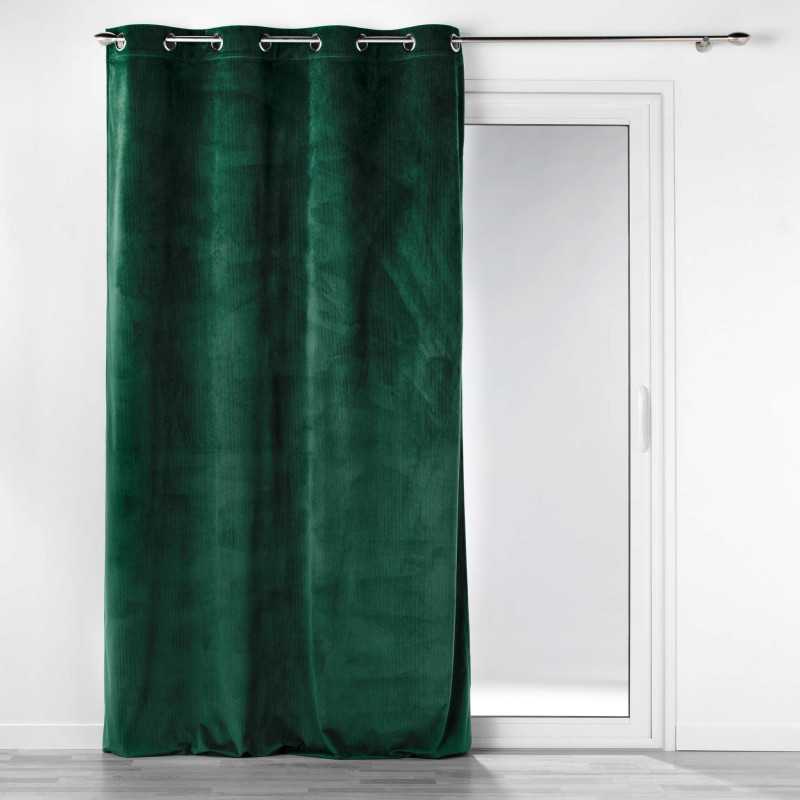 Rideau a oeillets 140 x 260 cm velours cotele uni casual vert fonce