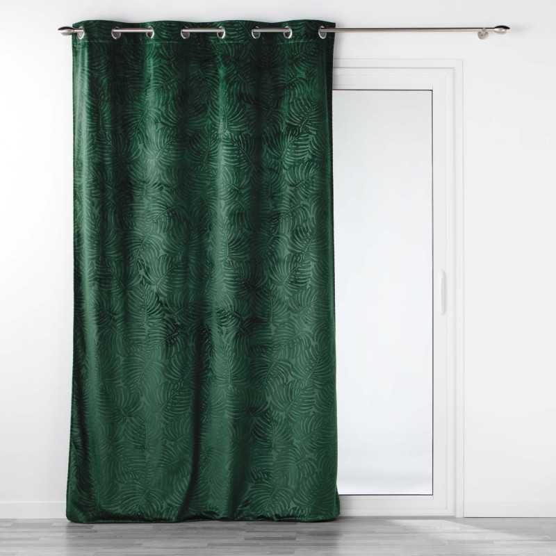 Rideau a oeillets 140 x 240 cm occultant velours relief analia vert sapin