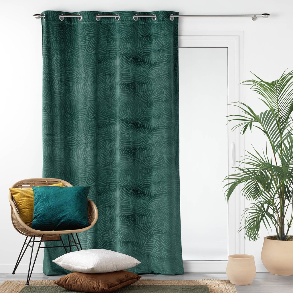 Rideau a oeillets velours relief analia emeraude occultant 140 x 240 cm 