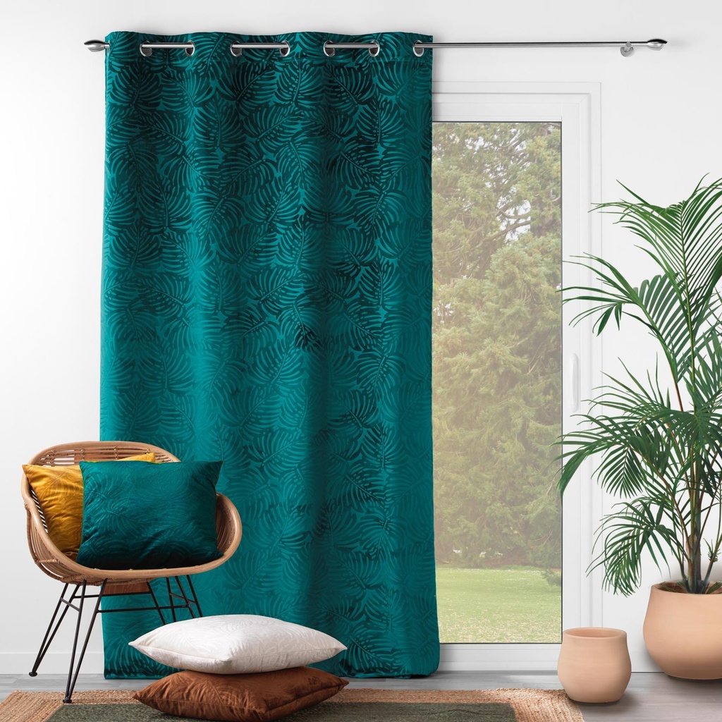 Rideau a oeillets 140 x 240 cm occultant velours relief analia petrole
