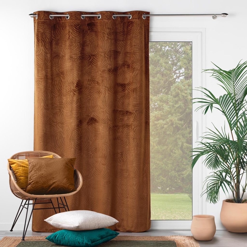 Rideau a oeillets 140 x 240 cm occultant velours relief analia camel