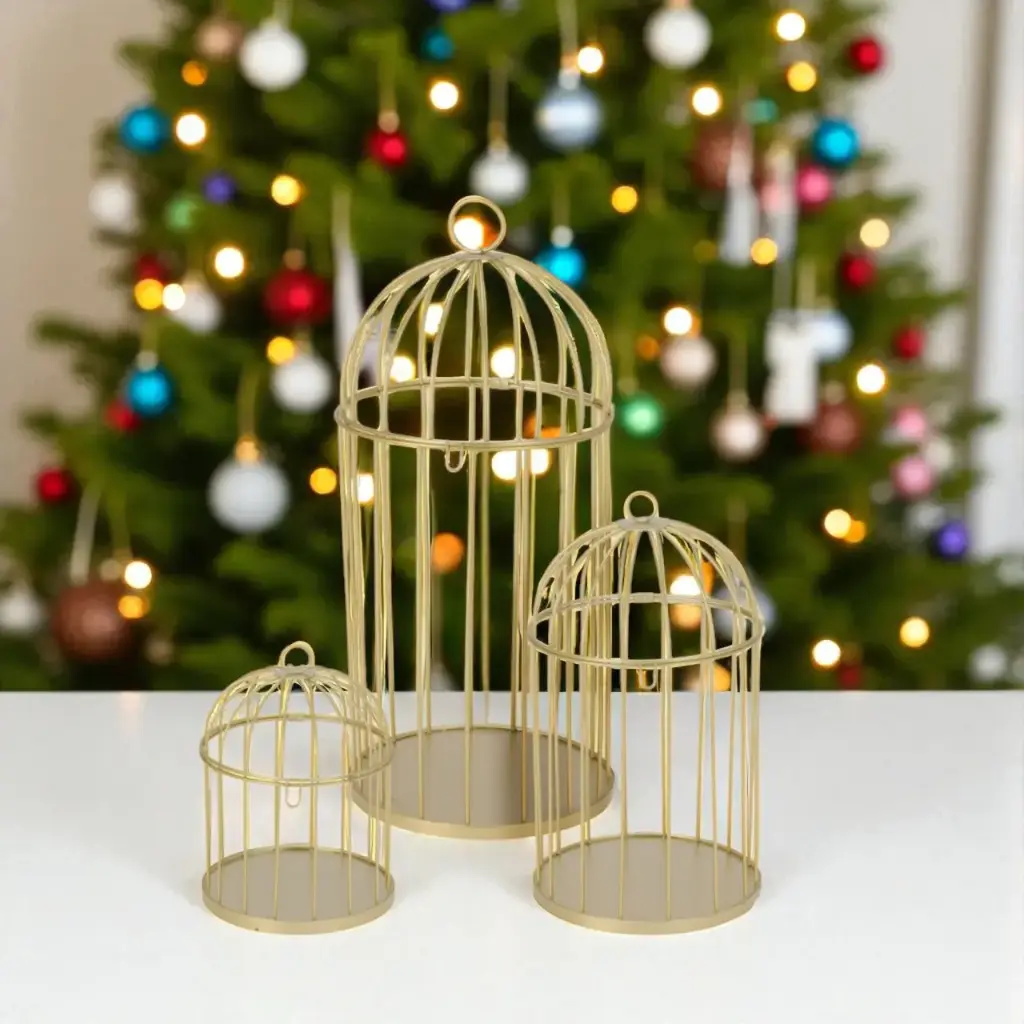 Cage à oiseaux 3pcs dore