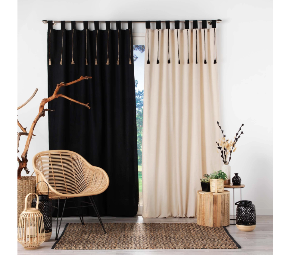 Rideau a passants+pompons 140 x 240 cm polycoton uni filine naturel