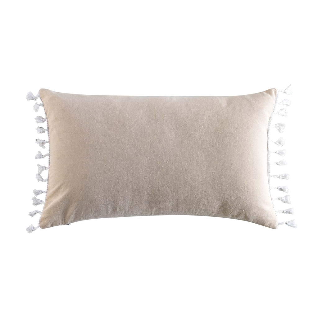 Coussin dehous. pompons 30 x 50 cm coton uni audrey lin