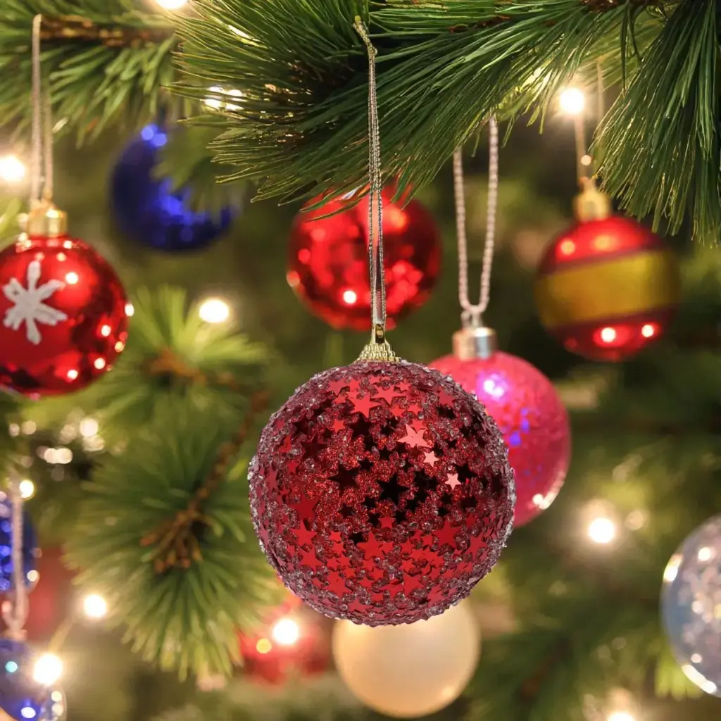 Boule noël  80mm rouge paillet