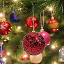 Boule noël  80mm rouge paillet