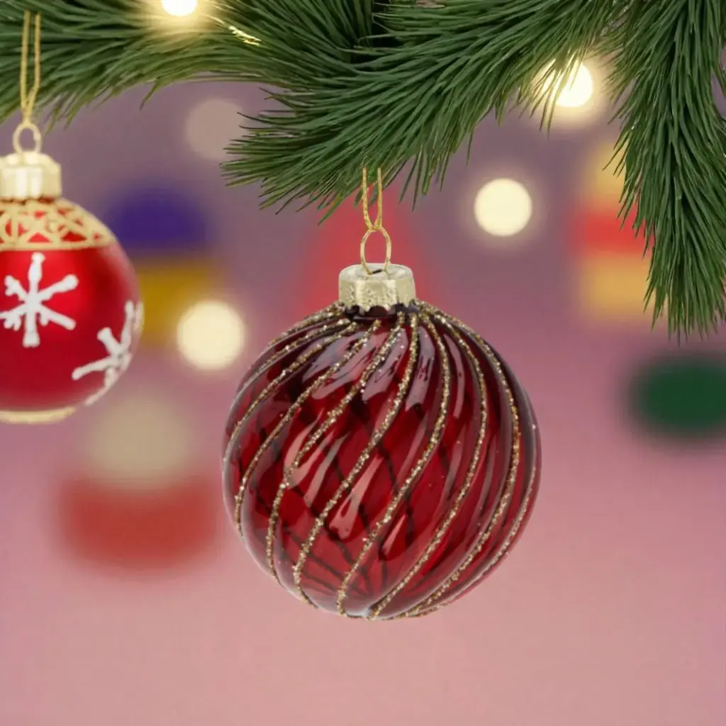 Boule de noël verre 8cm rouge rond