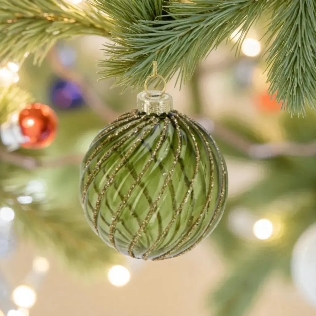 Boule de noël verre 8cm  rond vert