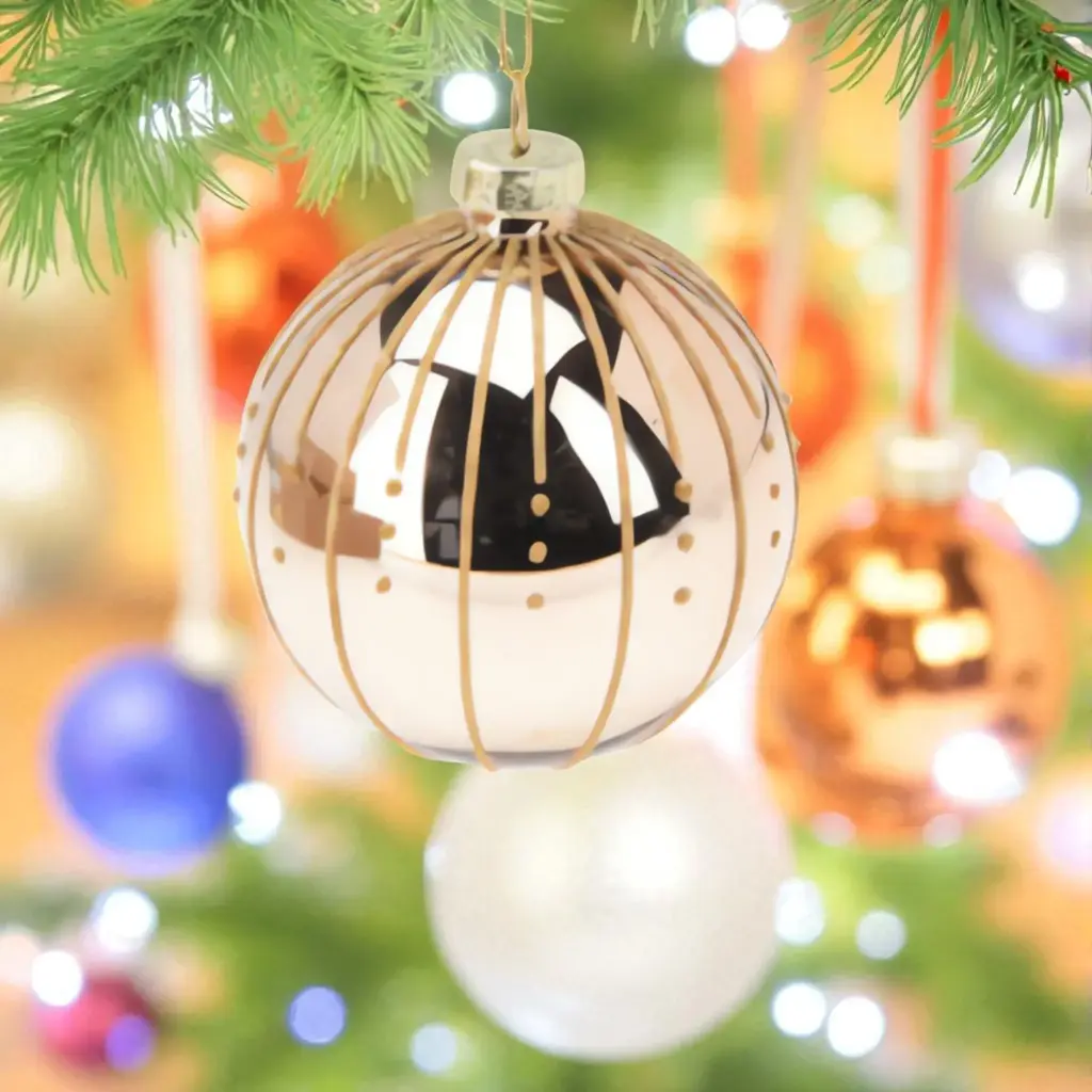 Boule paillettes brun feuille dorée