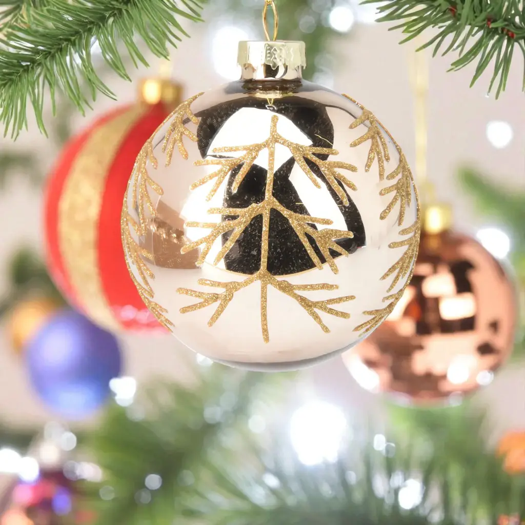 Boule paillettes brun 3 tige dorée