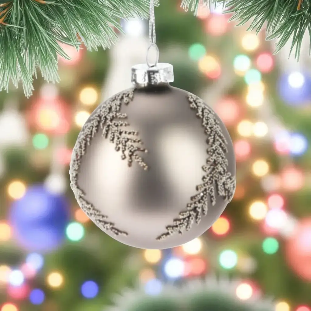 Boule noël gris feuille