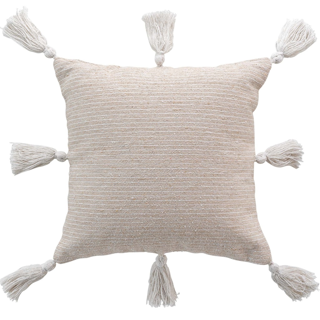 Housse coussin pompons +encart 40 x 40 cm coton/polyester uni ines