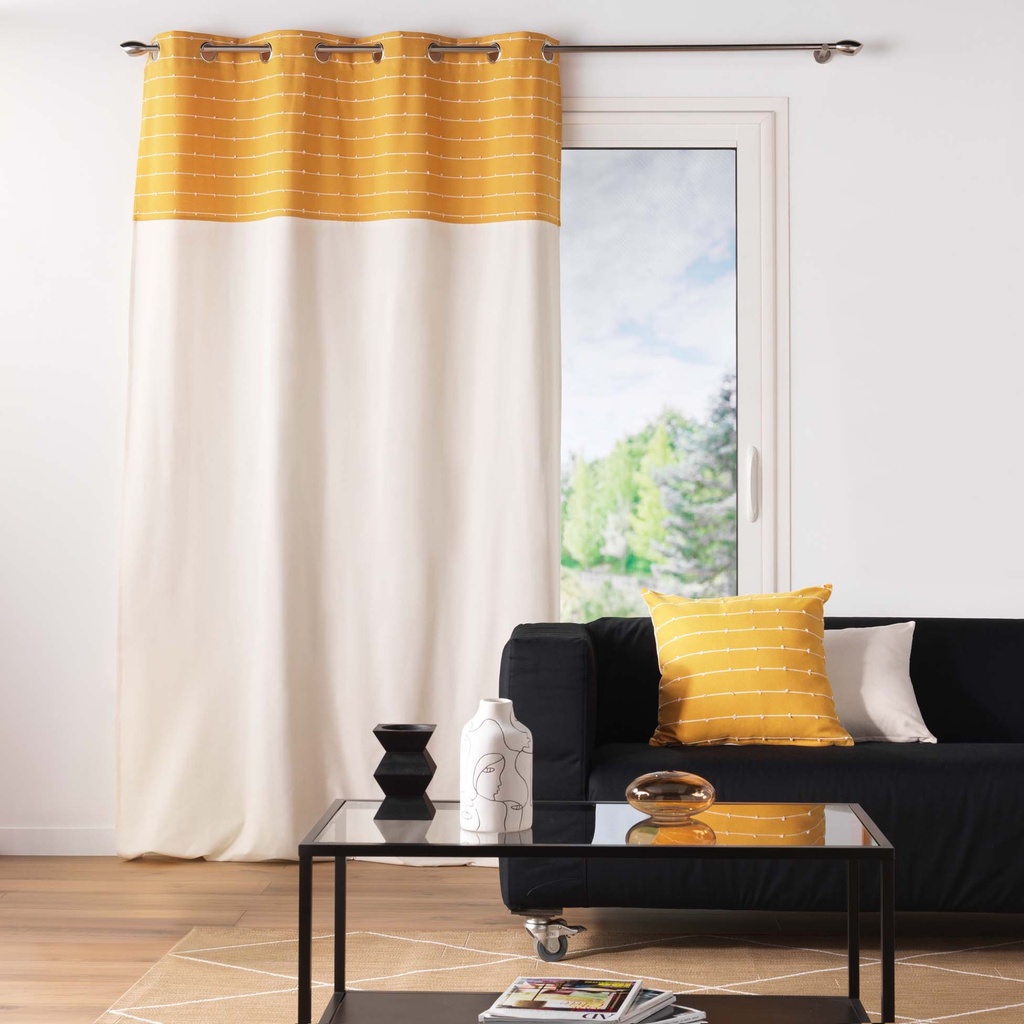 Rideau a oeillets 140 x 240 cm coton recyc.+top fil coupe grs linechic jaune