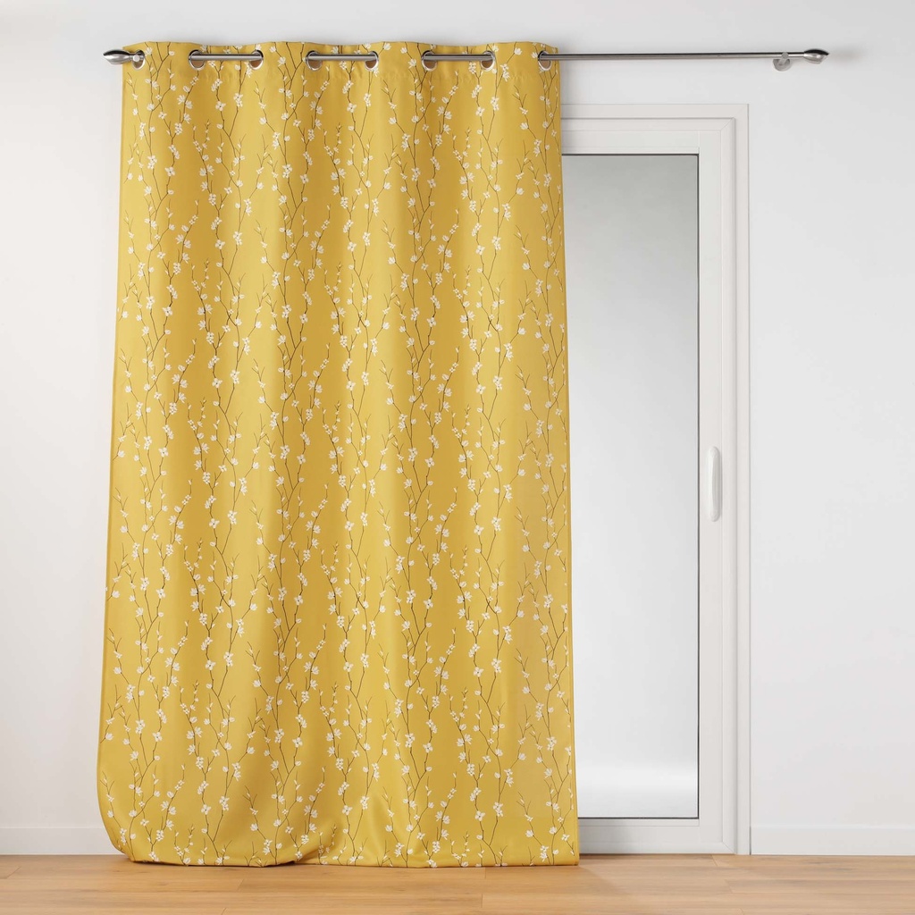 Rideau a oeillets 140 x 260 cm polyester imprime applique sakura jaune