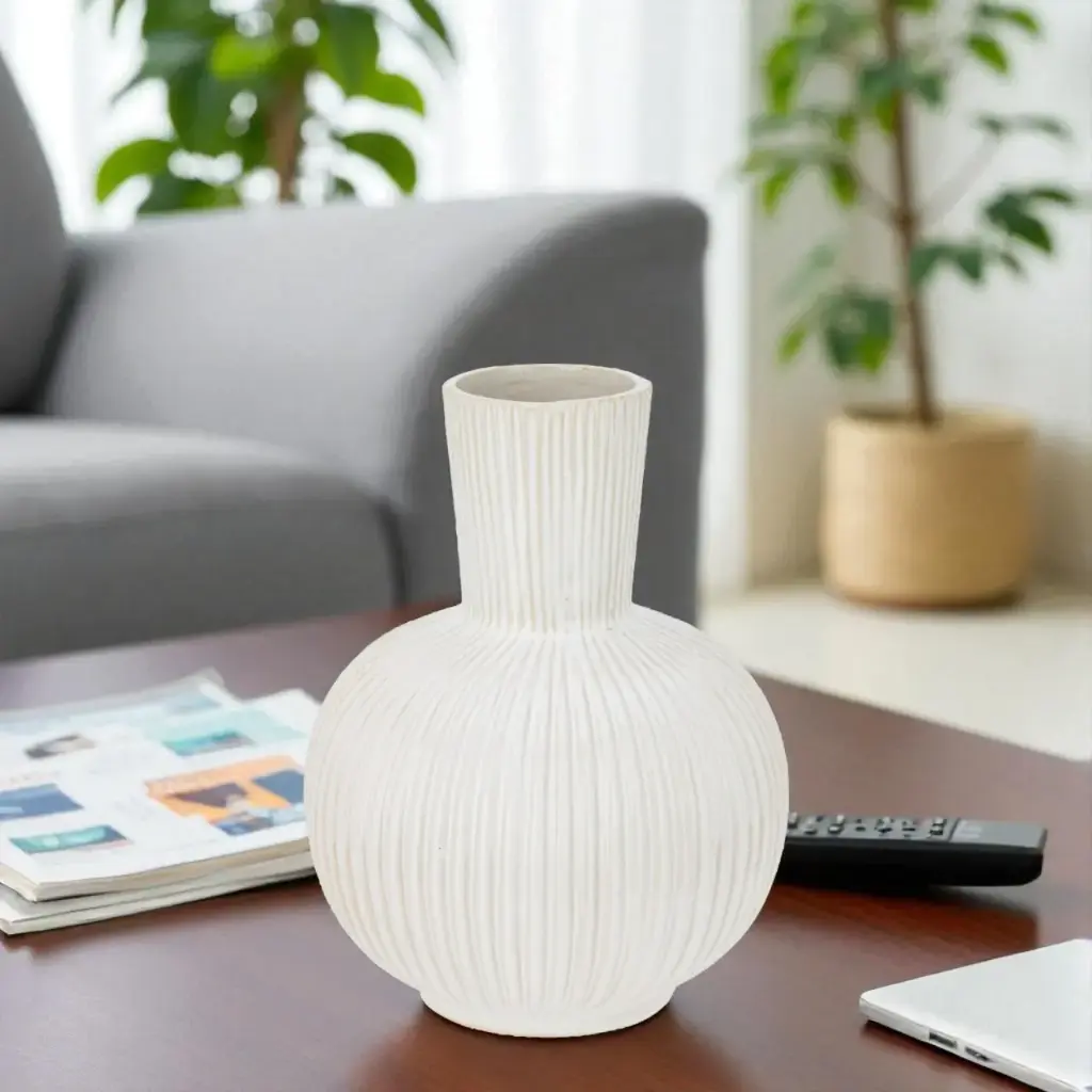 Vase 21cm rayé blanc