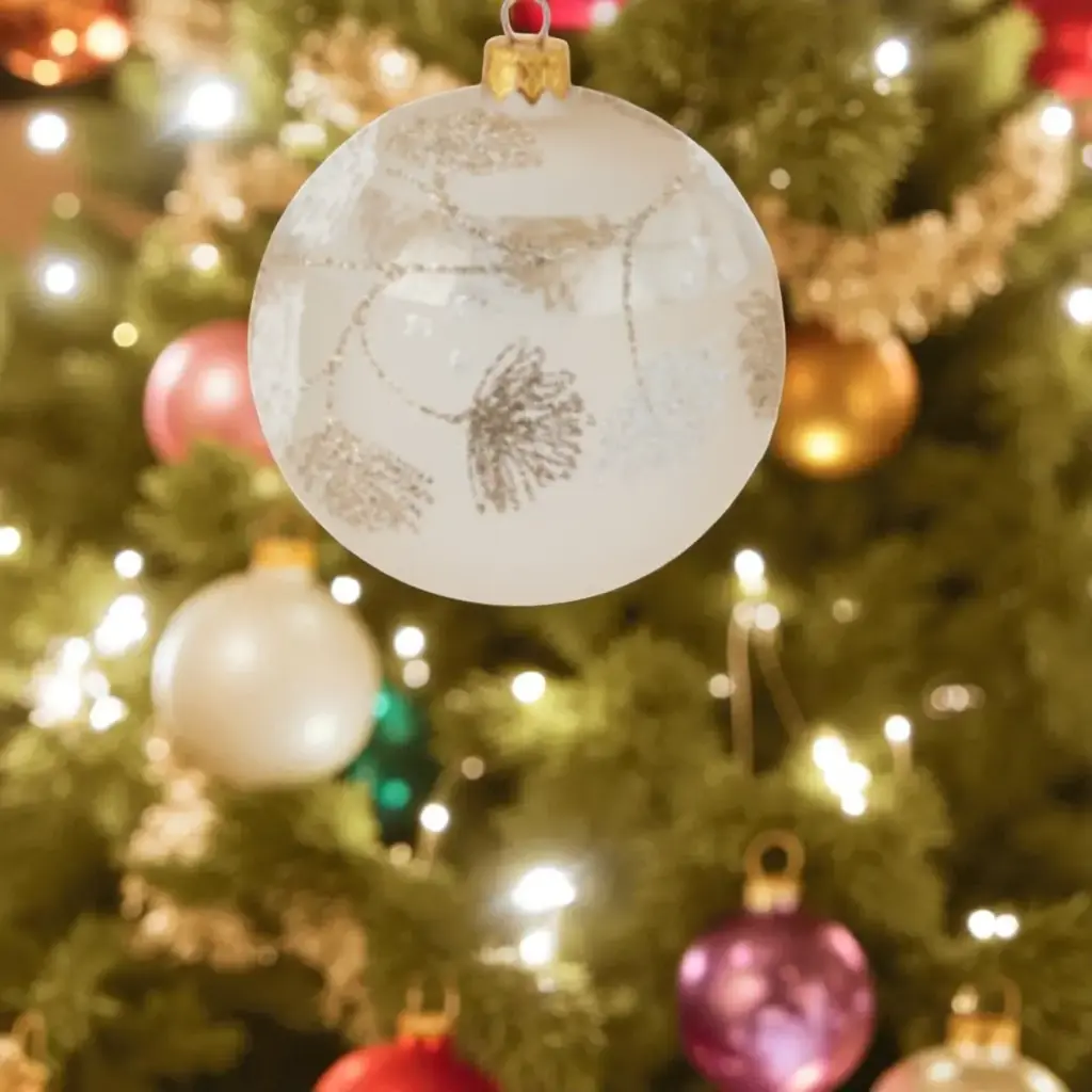 Boule de noël verre 80mm doré transp