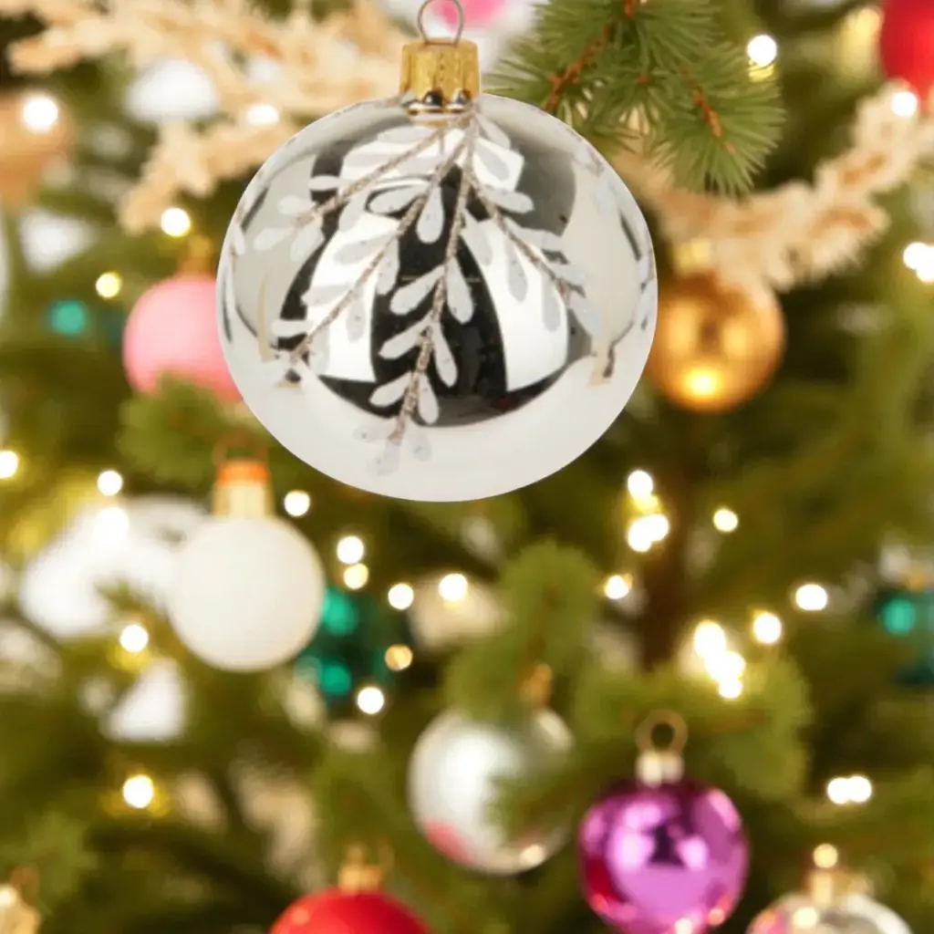 Boule de noël en verre 80mm doré feuilles pointue