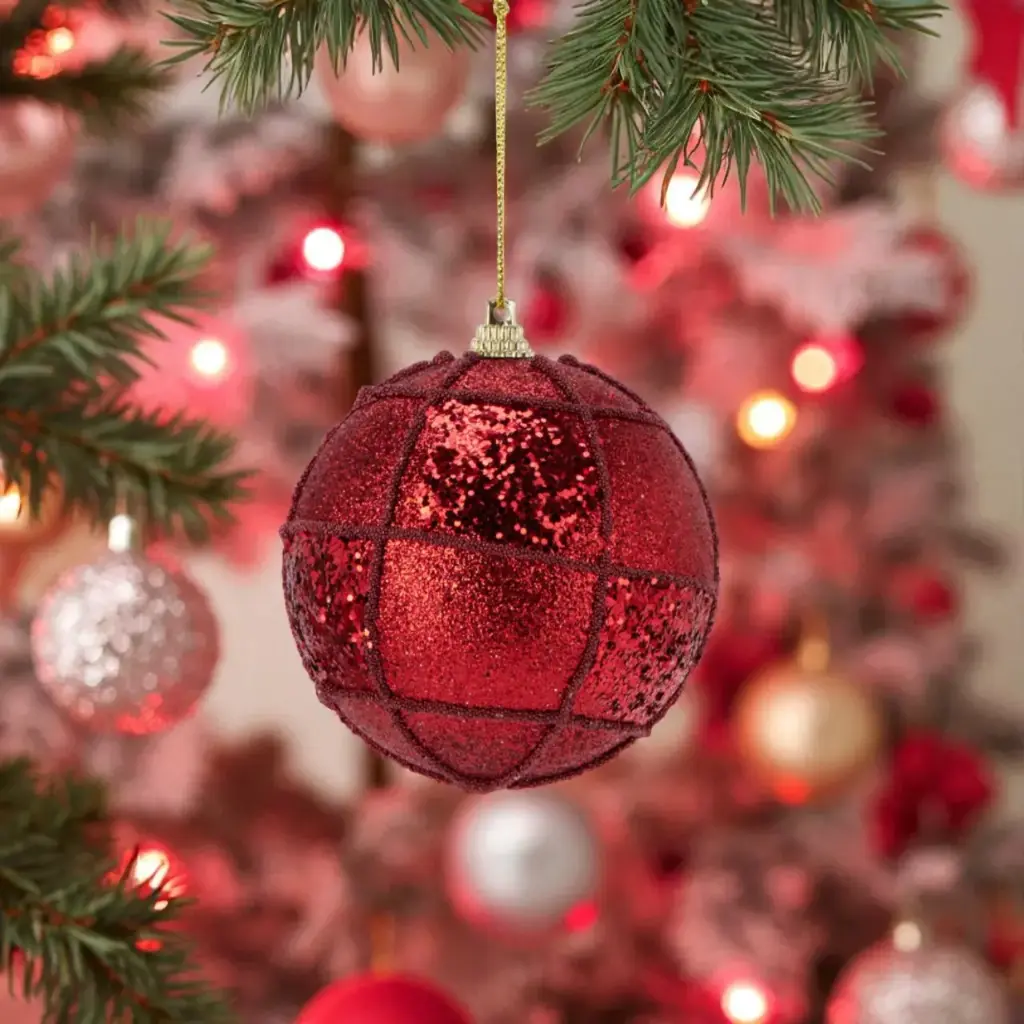 Boule de noël 80mm rouge paill