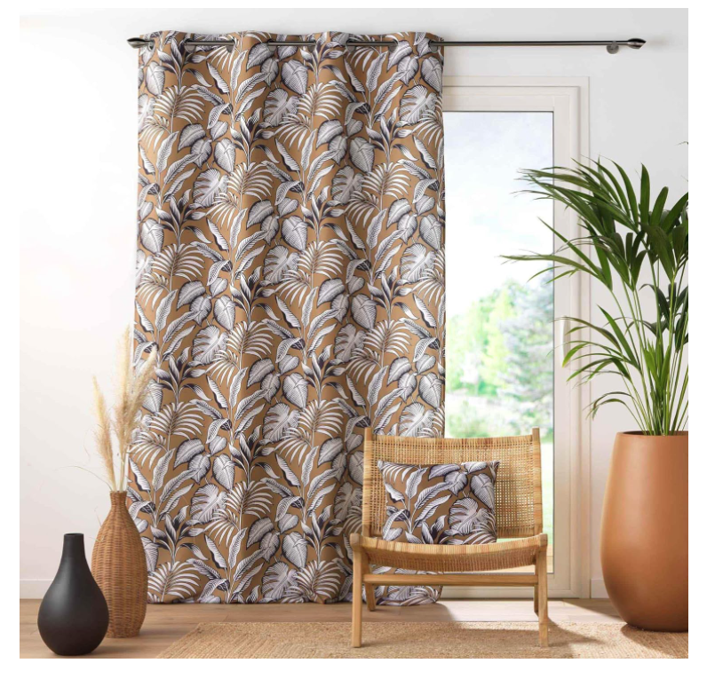 Rideau a oeillets. 140 x 260 cm polyester imp. cabana camel