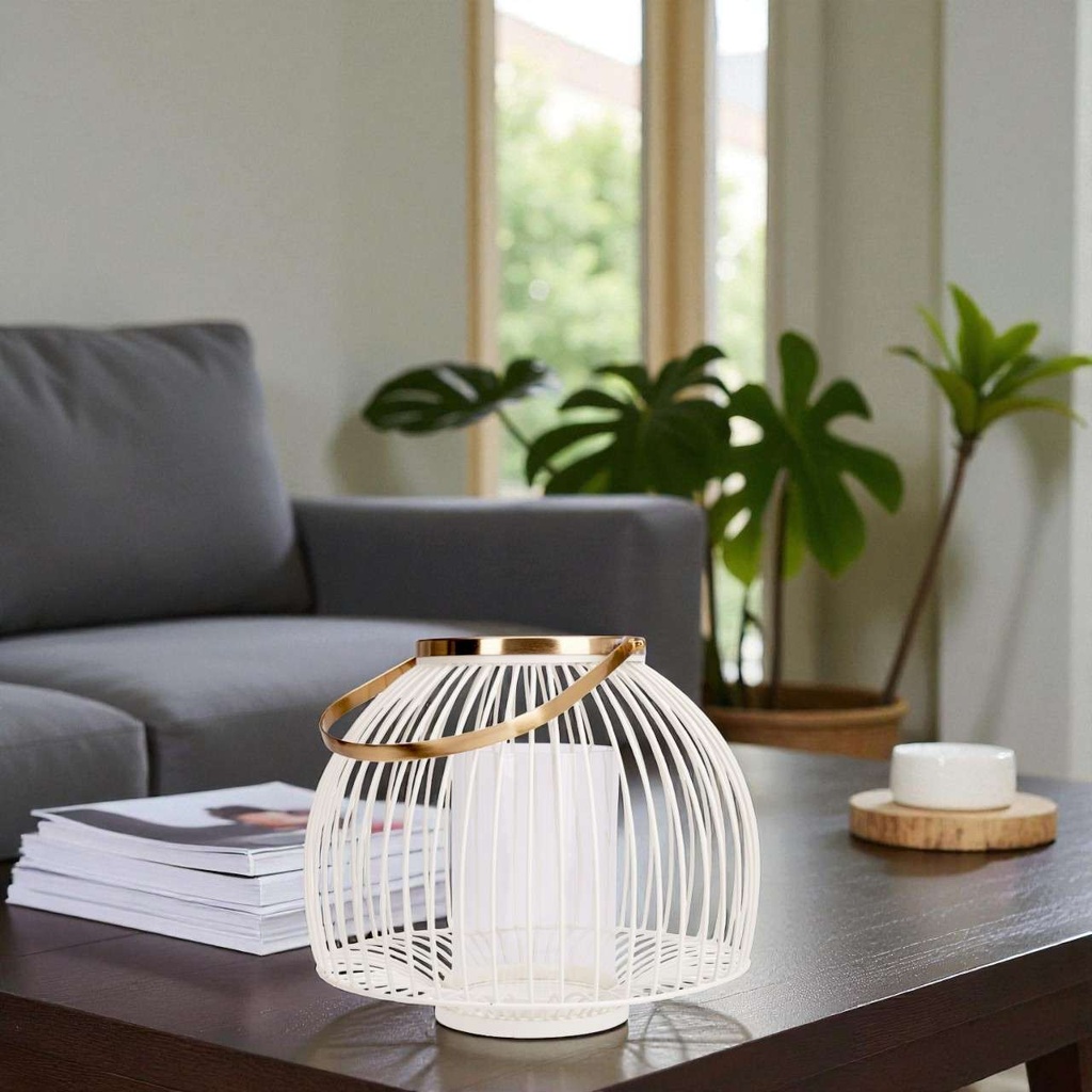 Lanterne 23cm fil de fer blanc