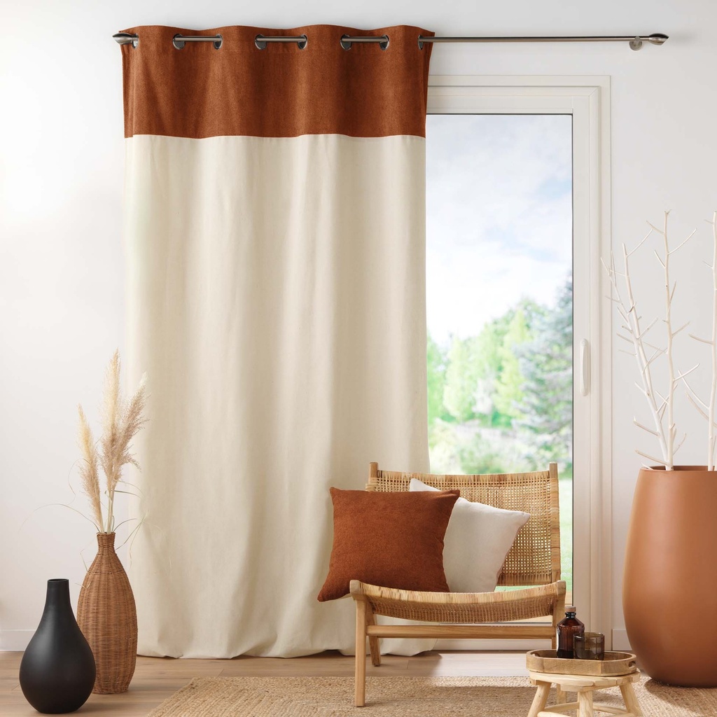 Rideau a oeillets. 140 x 240 cm polyco.+top bouclette unie tessa camel