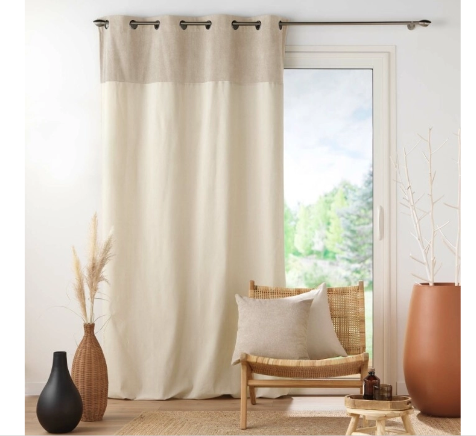 Rideau a oeillets. 140 x 240 cm polyco.+top bouclette unie tessa beige