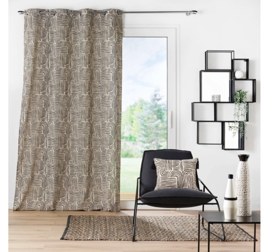 Rideau a oeillets 140 x 280 cm polycoton imprime pandore noir