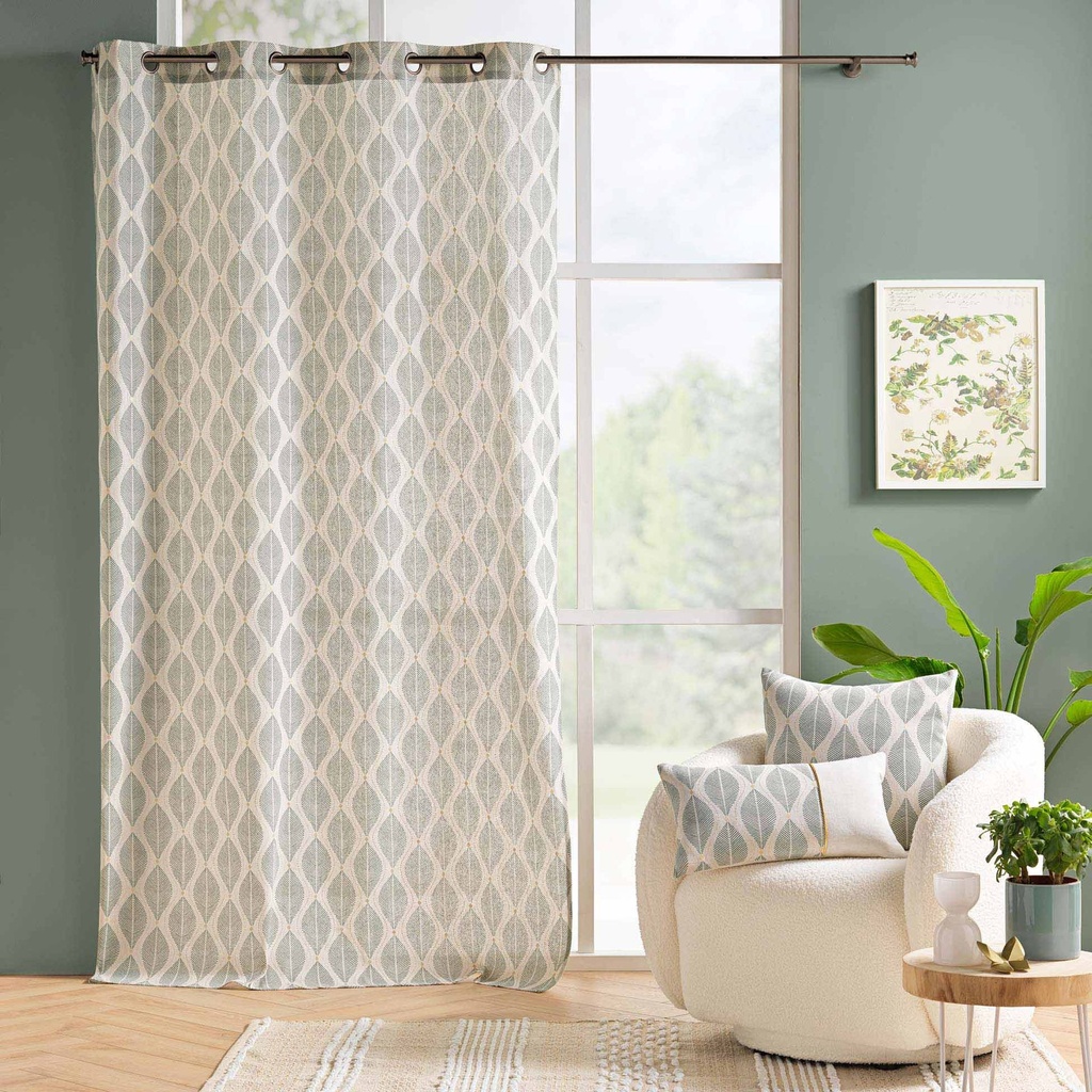 Rideau a oeillets 140 x 240 cm polycoton imprime metallise maho sauge