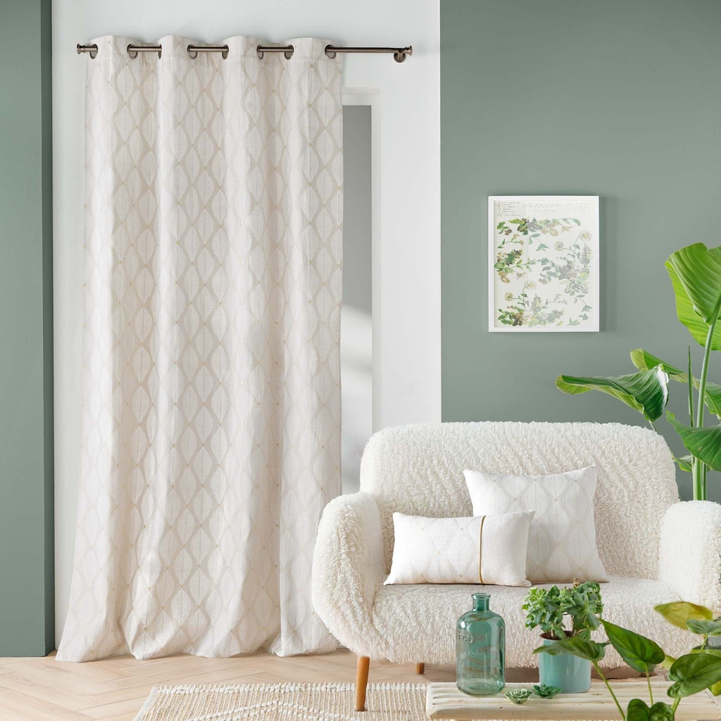 Coussin dehoussable compresse 30 x 50 cm polycoton imprime metallise maho blanc