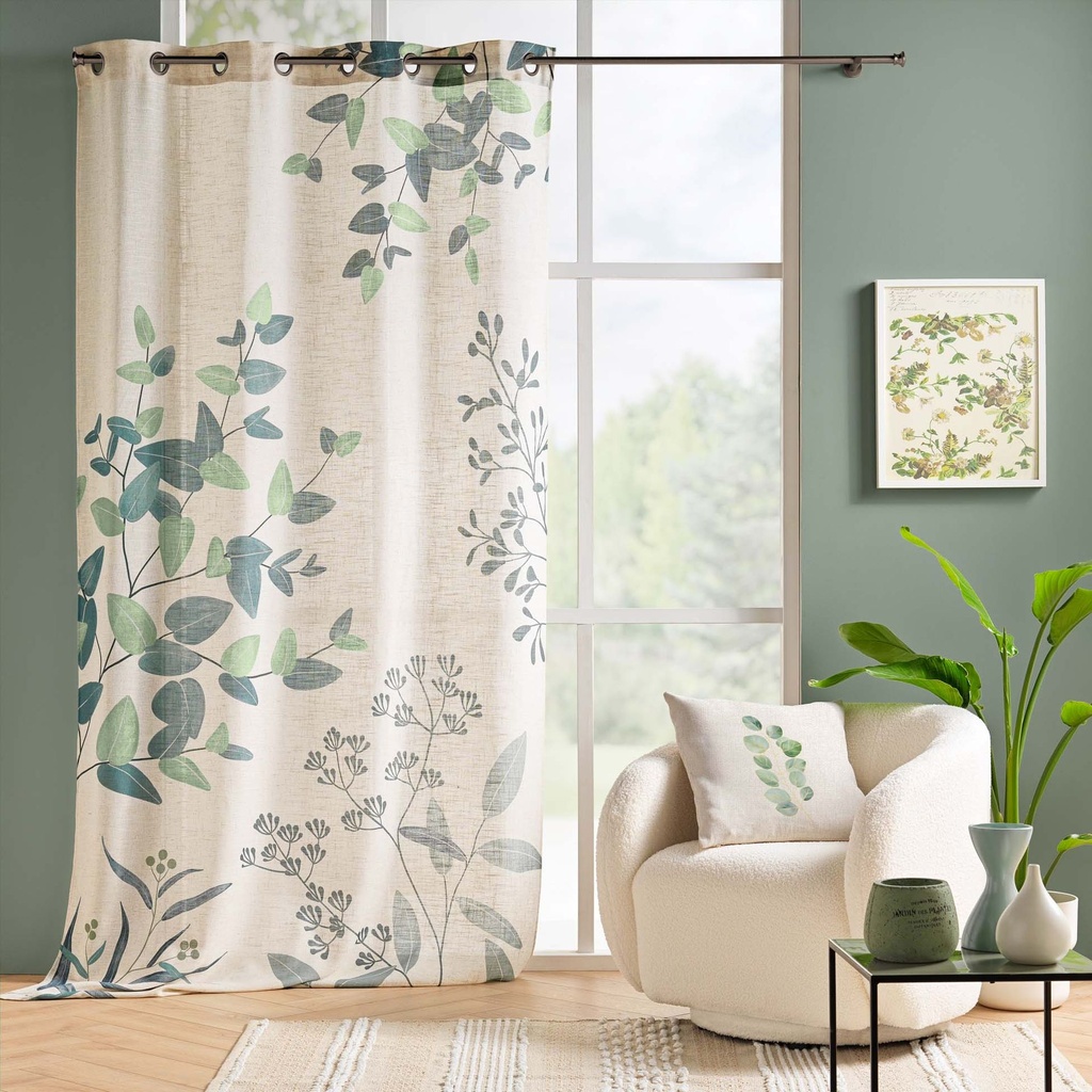Rideau a oeillets 140 x 260 cm polyester/lin imprime botanica des. place