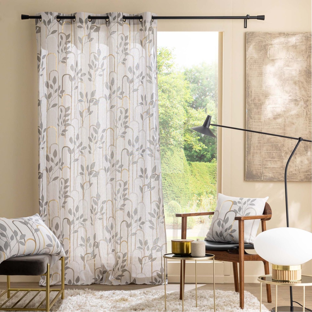 Rideau a oeillets 140 x 240 cm polycoton imprime metallise roseris