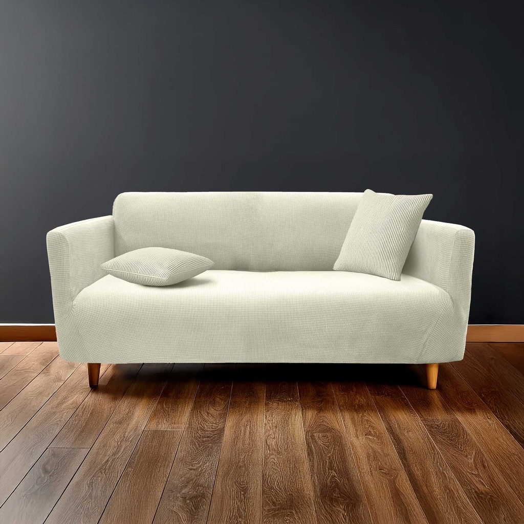 Housse de canape 180 - 230 cm polyester gaufre uni extens. sacha blanc