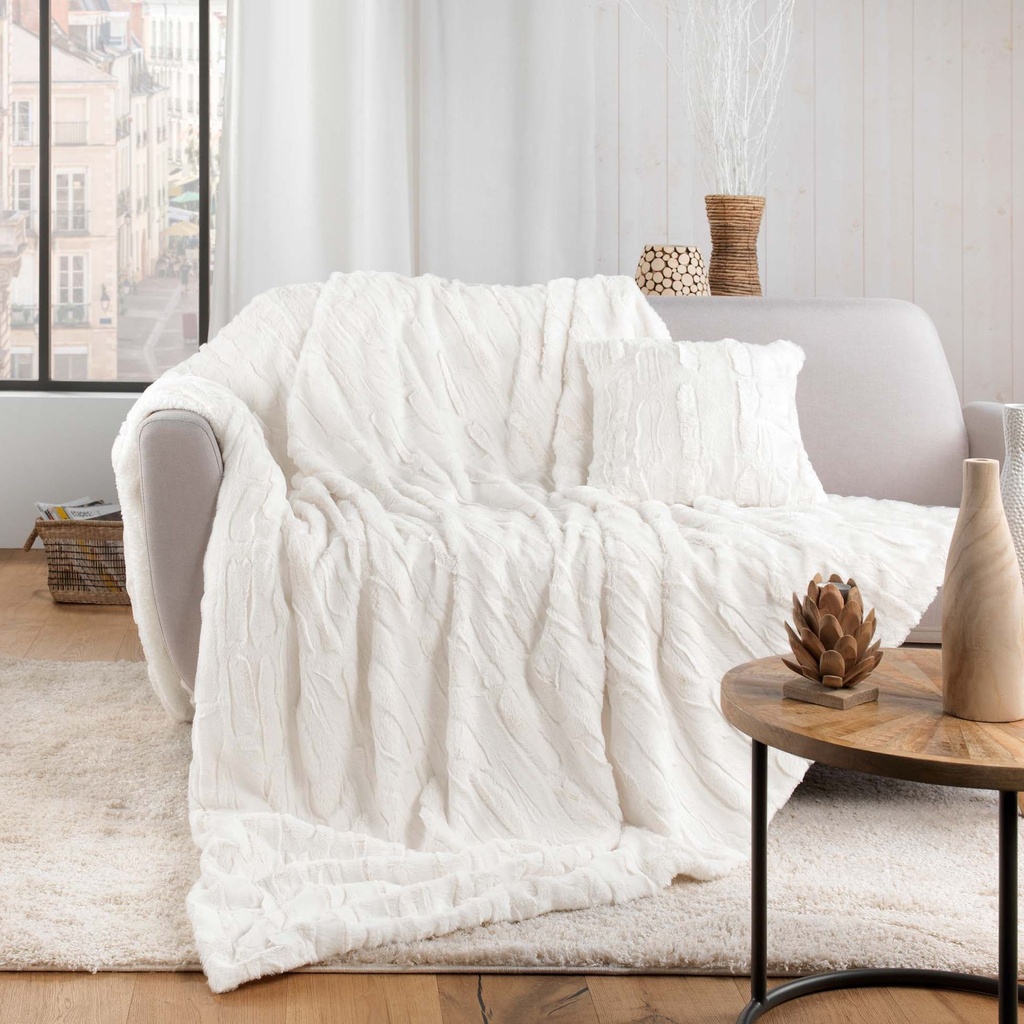 Plaid 180 x 220 cm imitation fourrure/sherpa foxy naturel