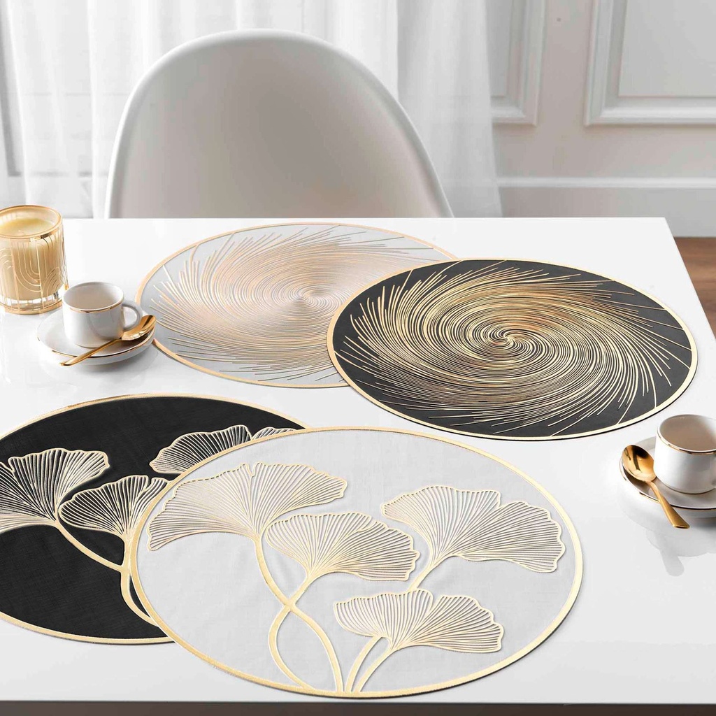 Set de table 38 cm pvc relief metallise ginkobello blanc/or