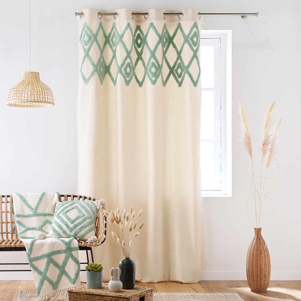 Rideau a oeillets 140 x 240 cm coton/polyester uni+top tufte athena sauge