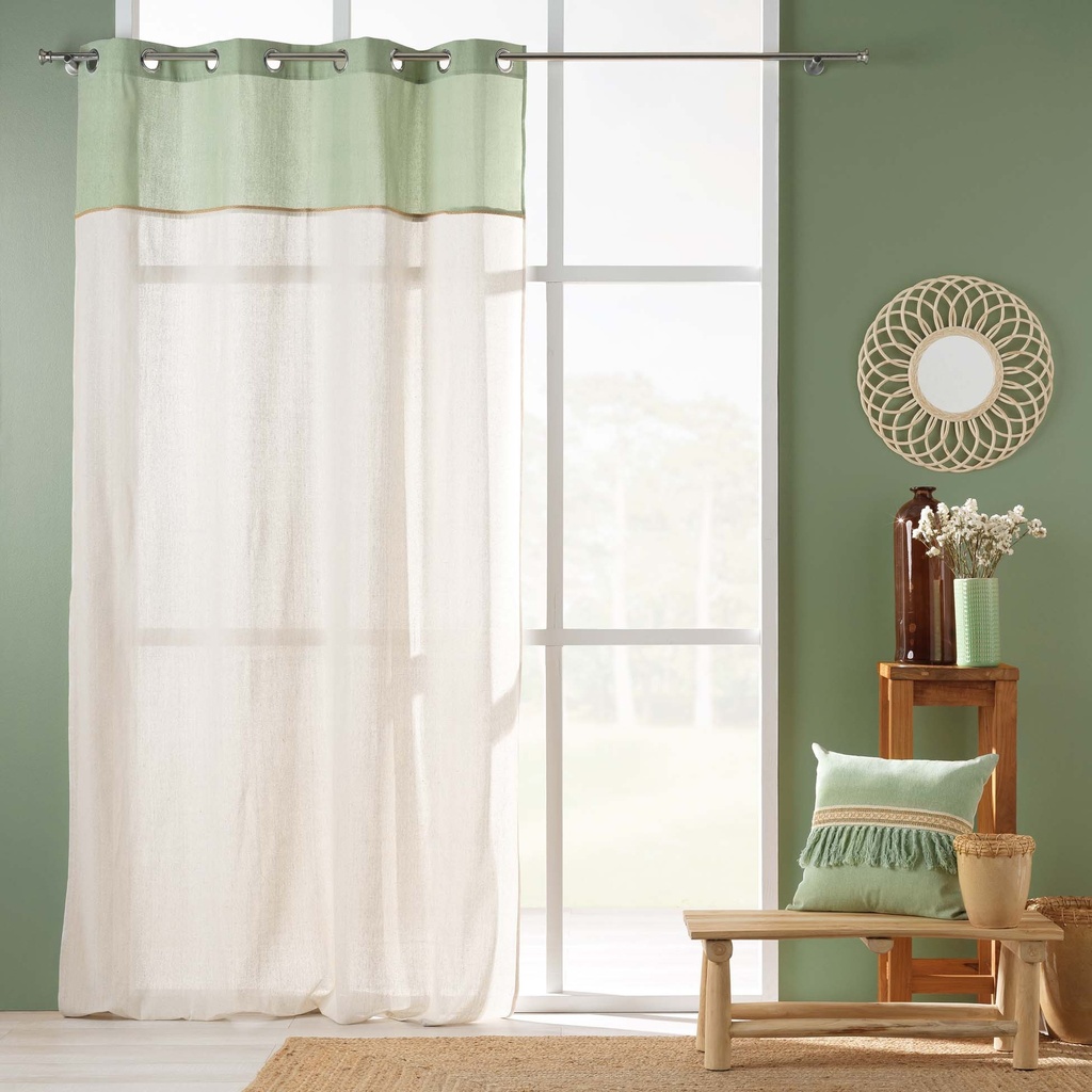 Rideau a oeillets 140 x 240 cm polycoton uni+top uni+jute janara sauge