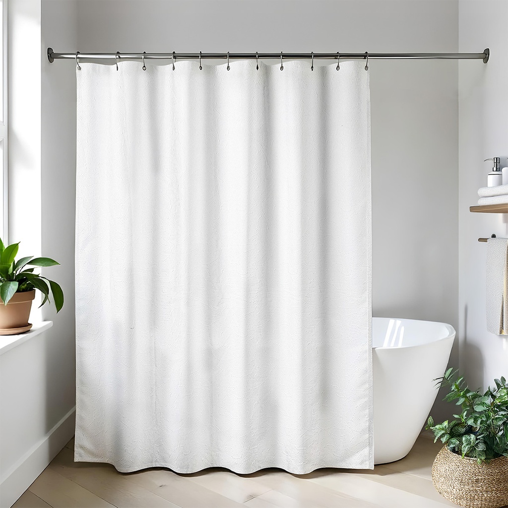 Rideau de douche microfibre/polyester 180x200cm effet feuille- blanc