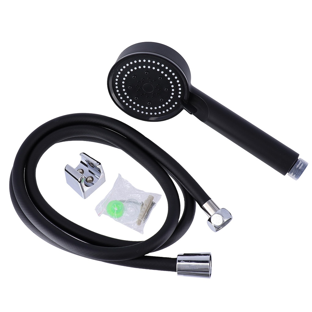 Kit douchette 5 fonctions + flexible pvc noir 150cm embout chrome + support chrome - noir mat
