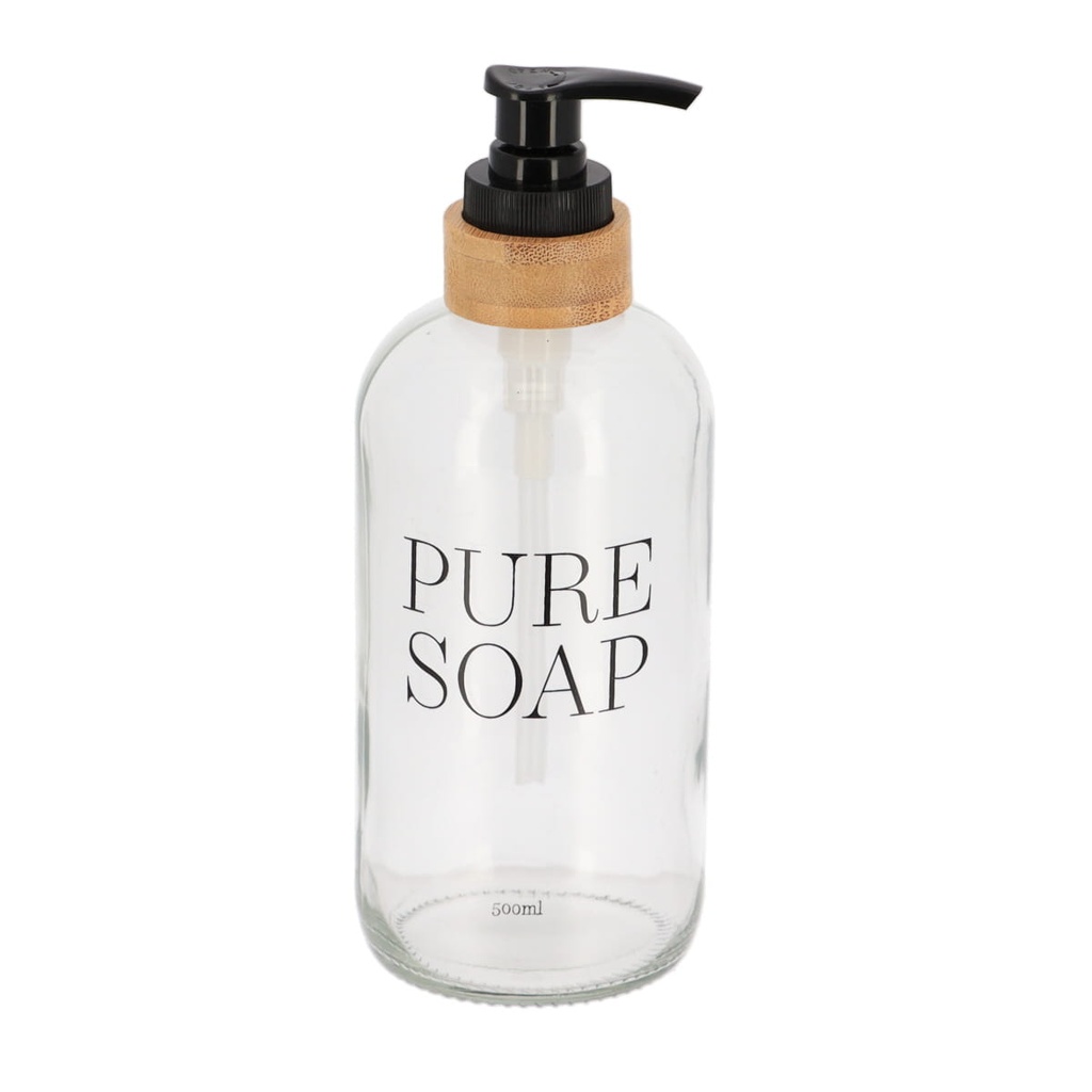 Distributeur savon verre/bambou pure soap 500 ml - transparent