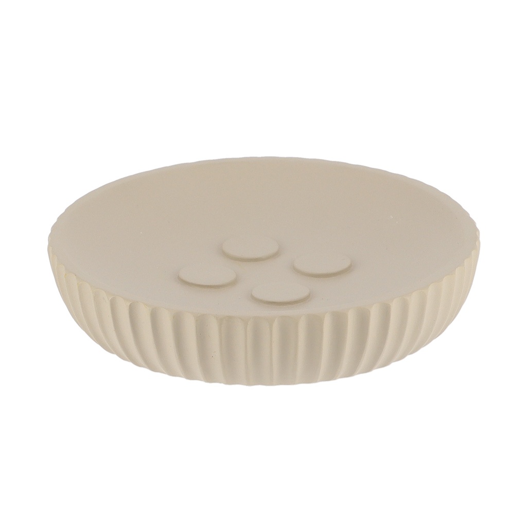 Porte savon polyresine rond striee - taupe