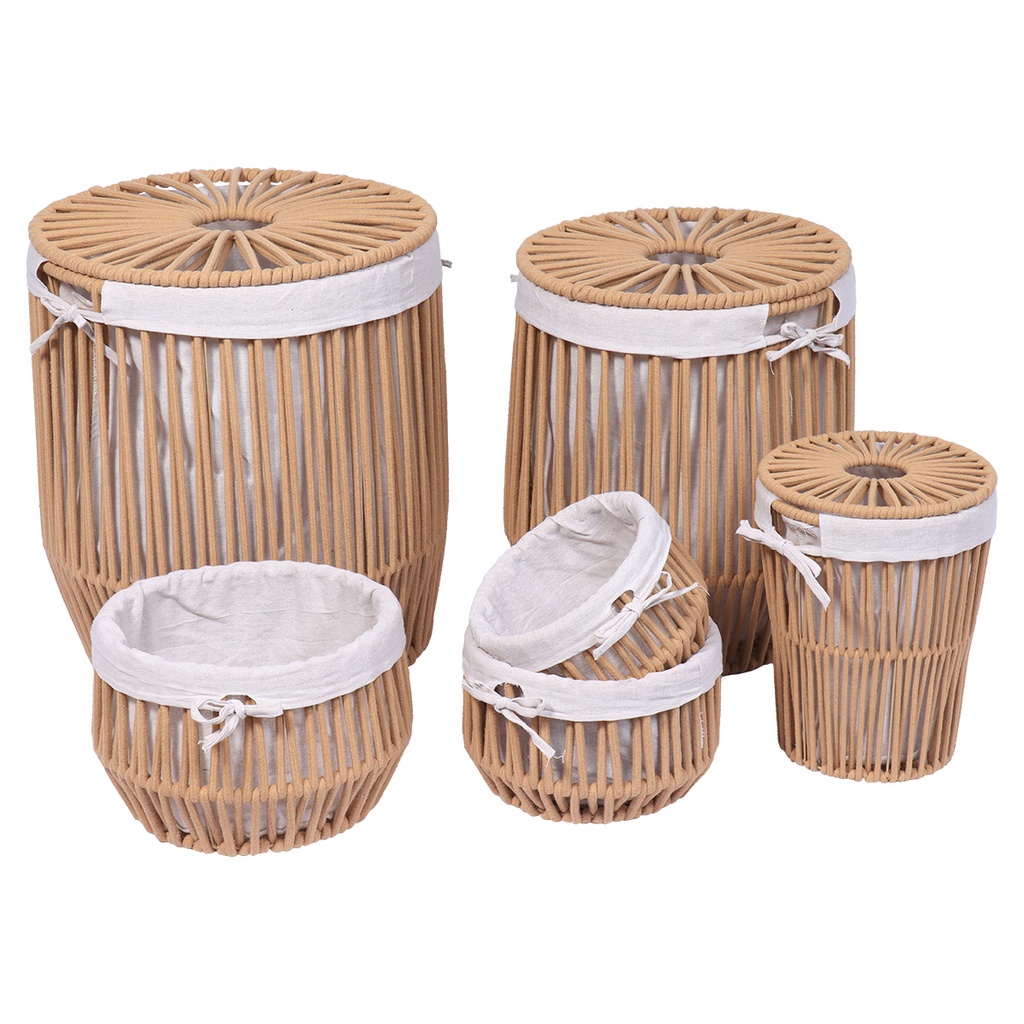 Set de 6 panieres coton/metal facon corde - taupe